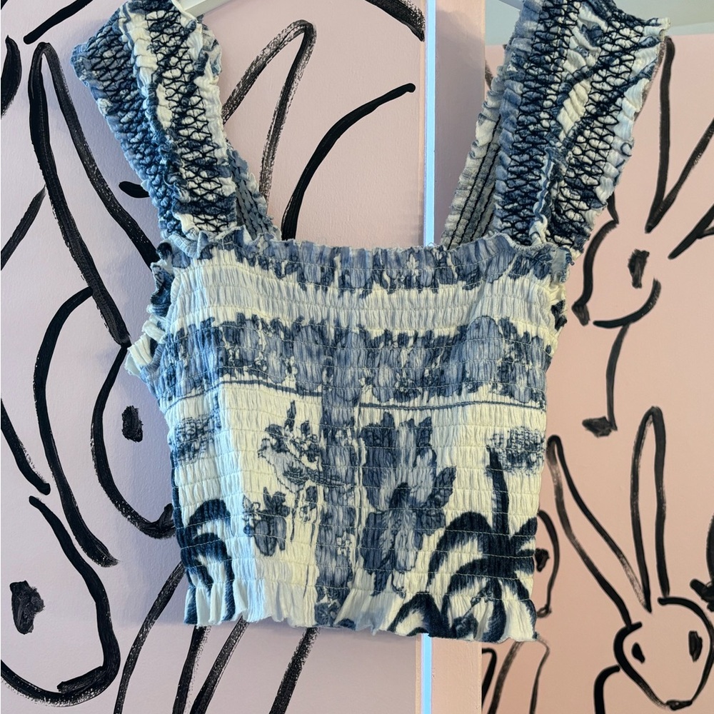 Urban Outfitters Blue and White Floral Crop Top